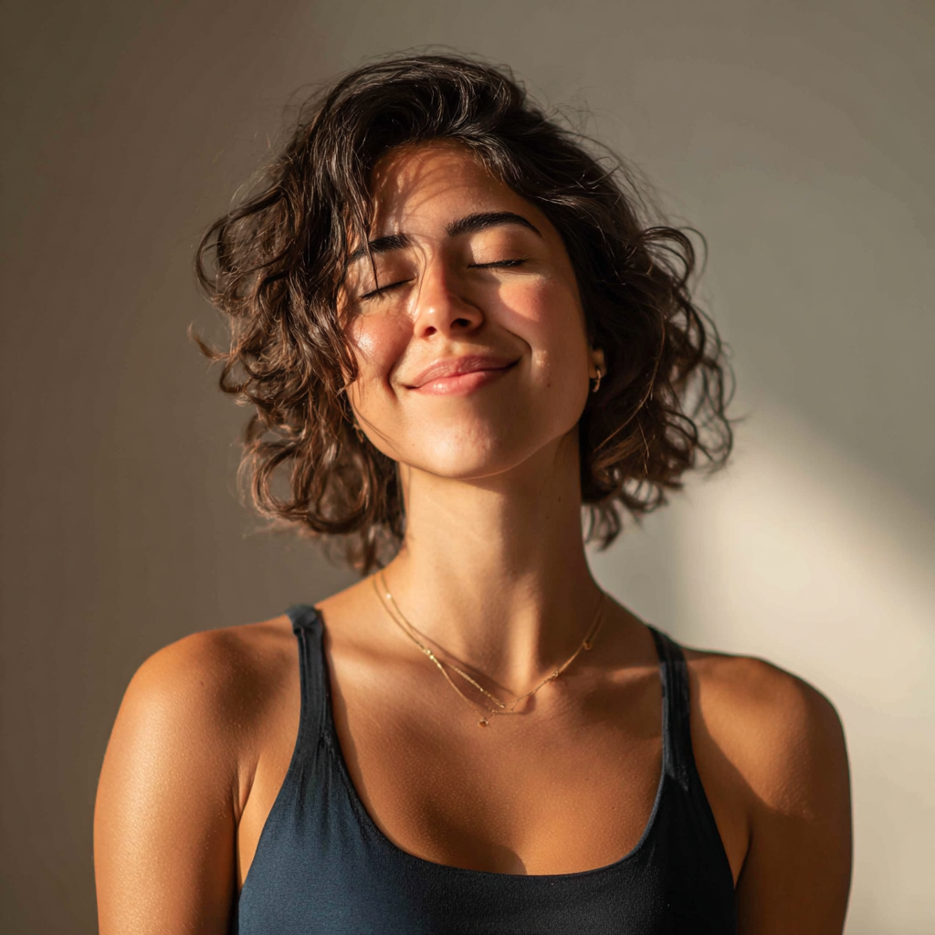 Homem português maduro sorrindo após prática de yoga, demonstrando vitalidade e bem-estar