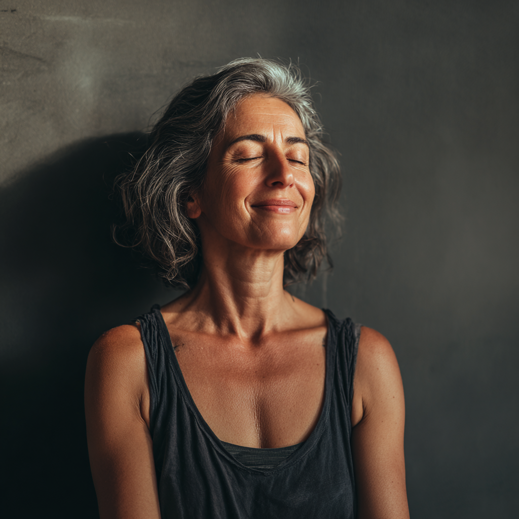 Grupo diversificado de portugueses de diferentes idades sorrindo após sessão de yoga, demonstrando alegria e energia